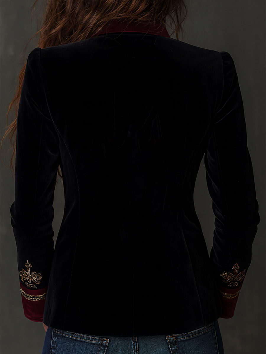 Kara – Baroque Embroidered Velvet-Look Blazer
