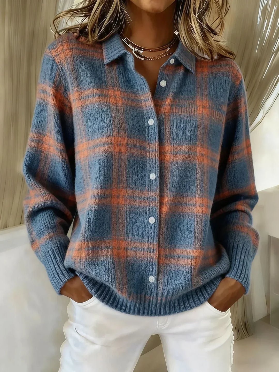 Janine β Plaid Knit Button-Down Cardigan