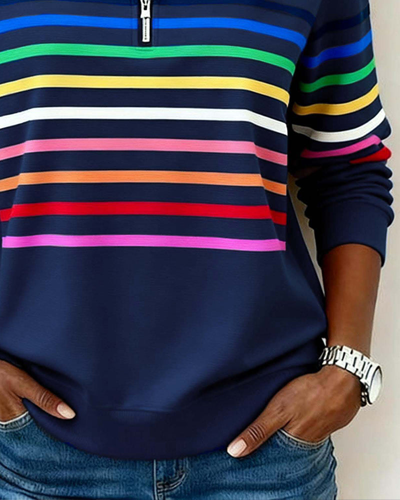 Dianne β Striped Quarter-Zip Casual Sweatshirt