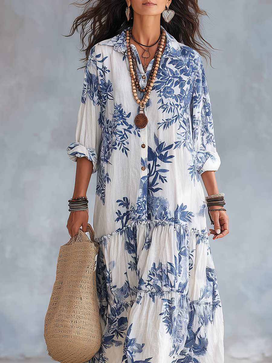 Leanne – Floral Boho Button-Front Maxi Dress