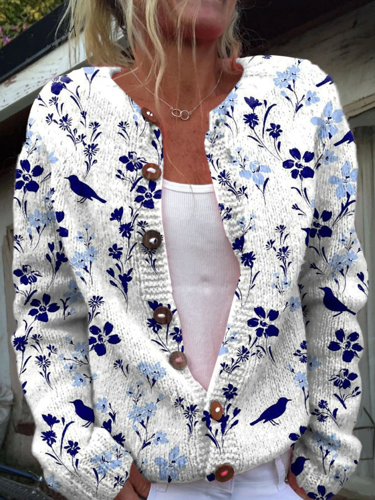 Viola – Floral Bird Print Knit Cardigan