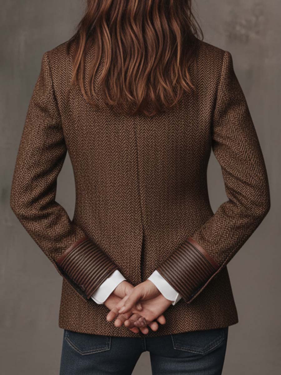 Carleen – Herringbone Blazer with Printed Panels