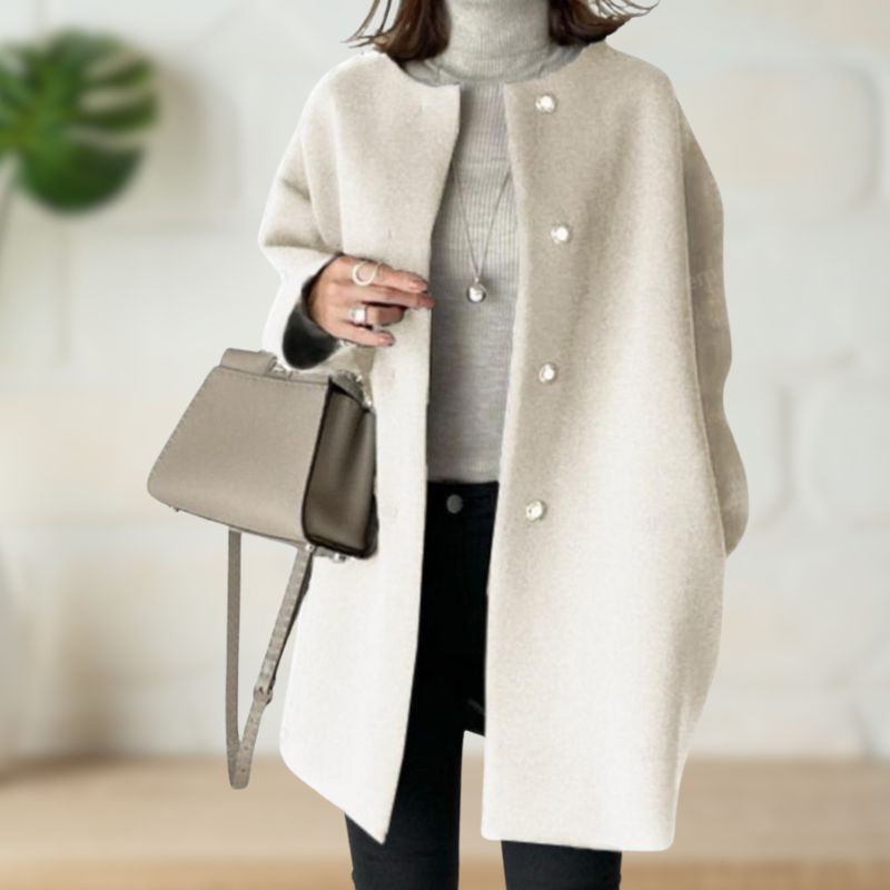 Renata – Mid-Length Collarless Button Coat