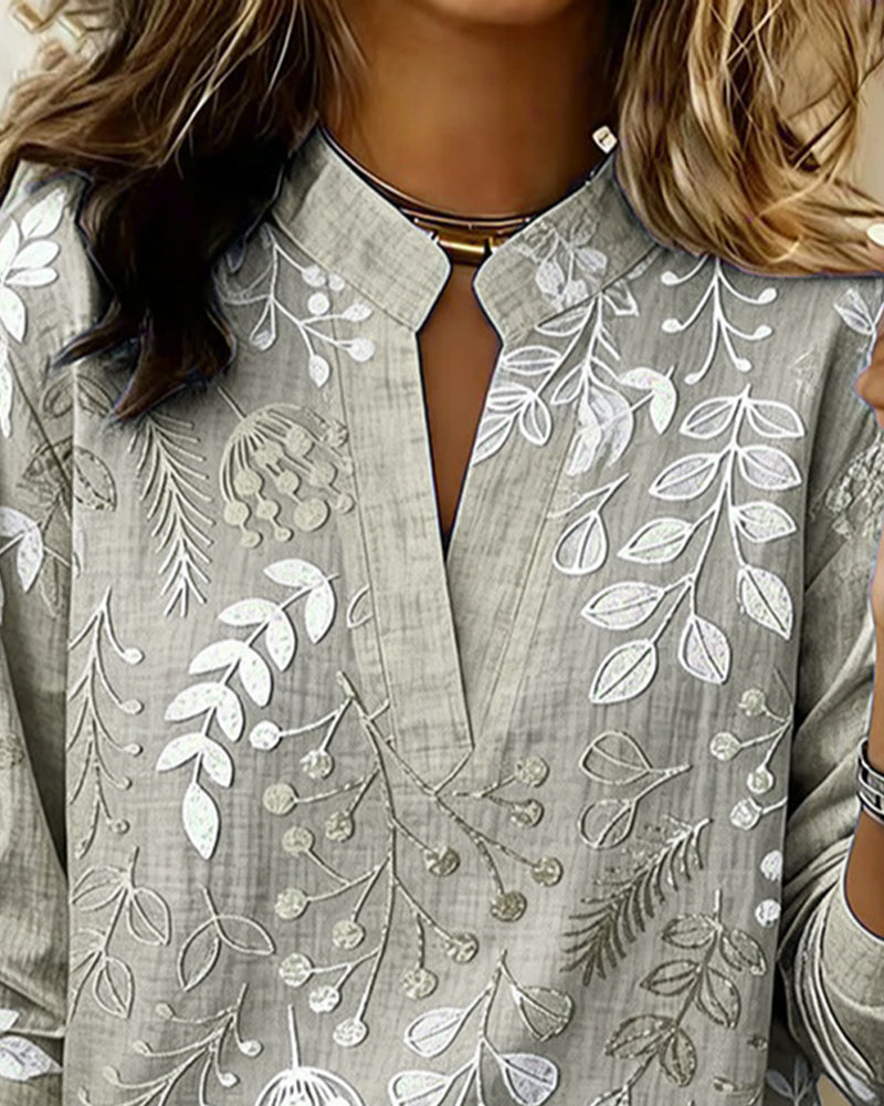 Genevieve – Botanical Print Long Sleeve Blouse
