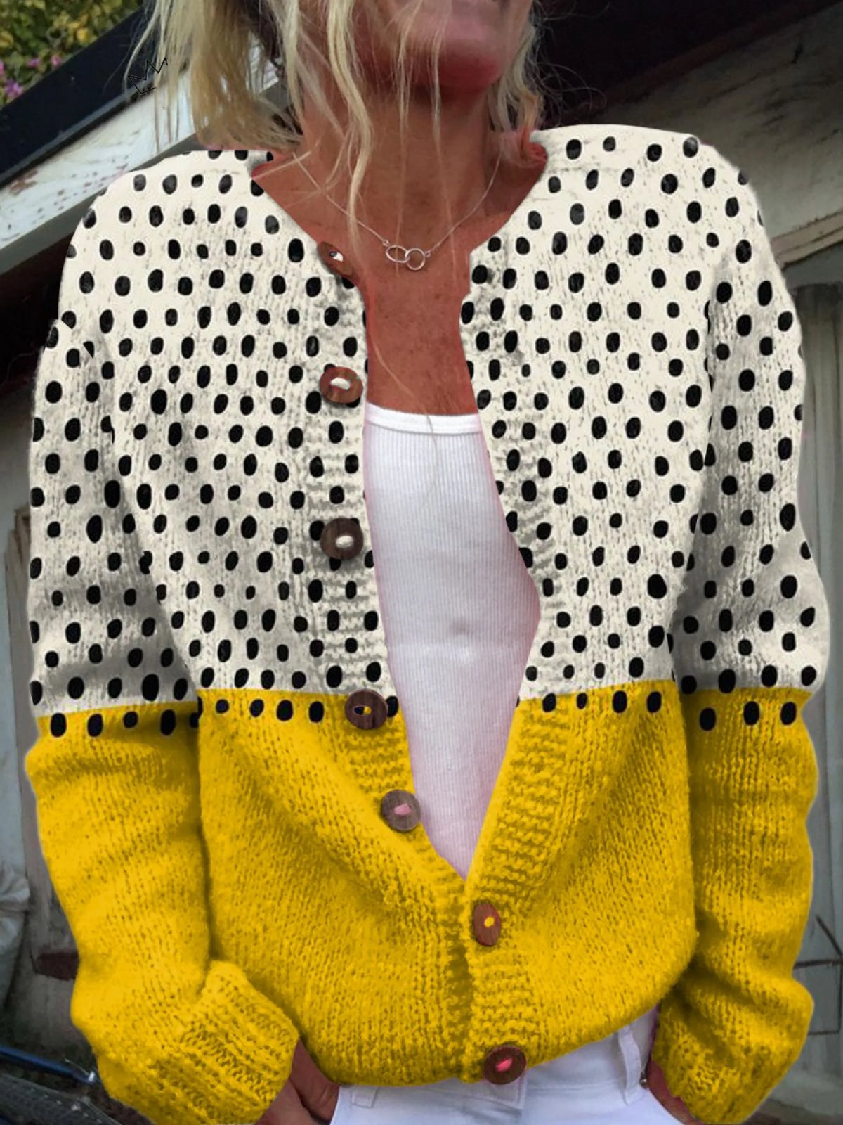 Willa – Polka Dot Colour Block Knit Cardigan