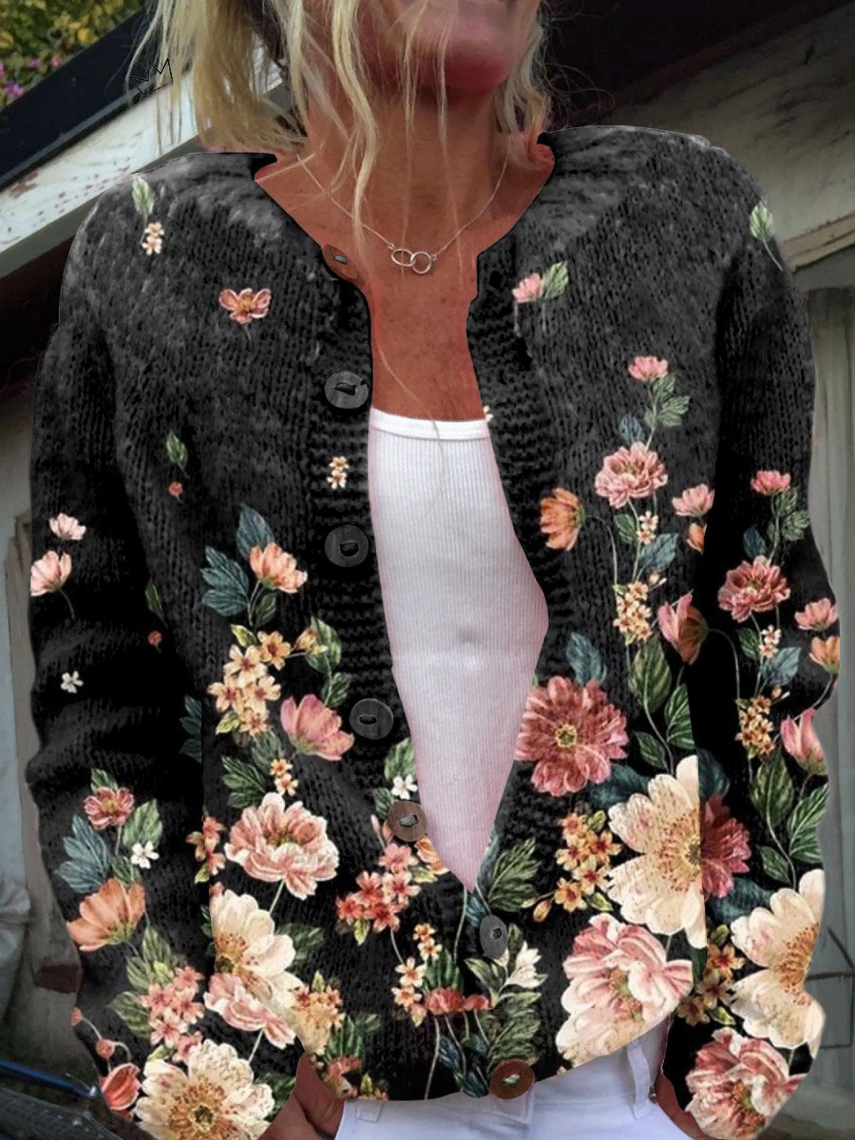 Betty – Floral Print Knit Cardigan