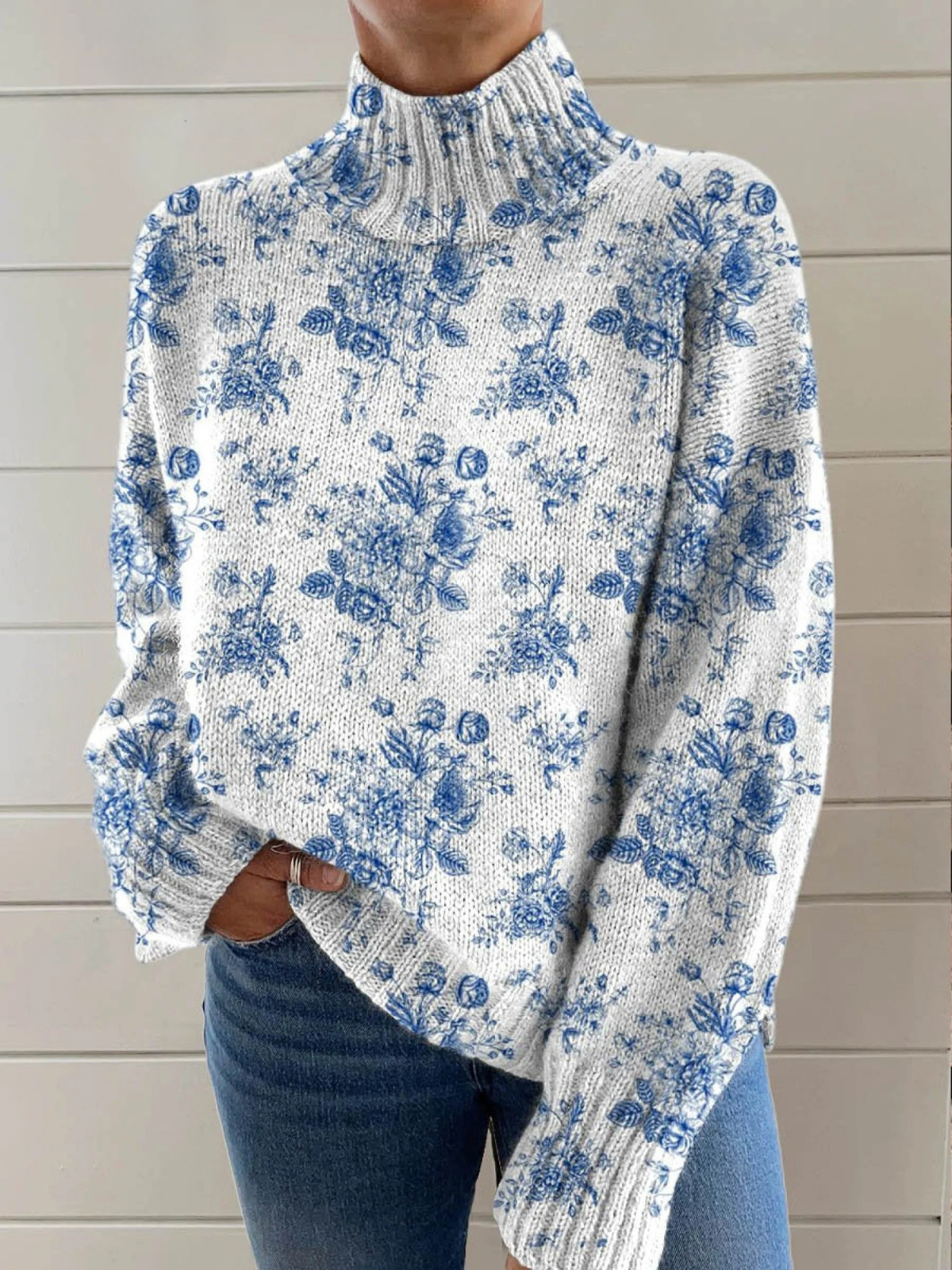 Catherine – Floral Print Turtleneck Jumper