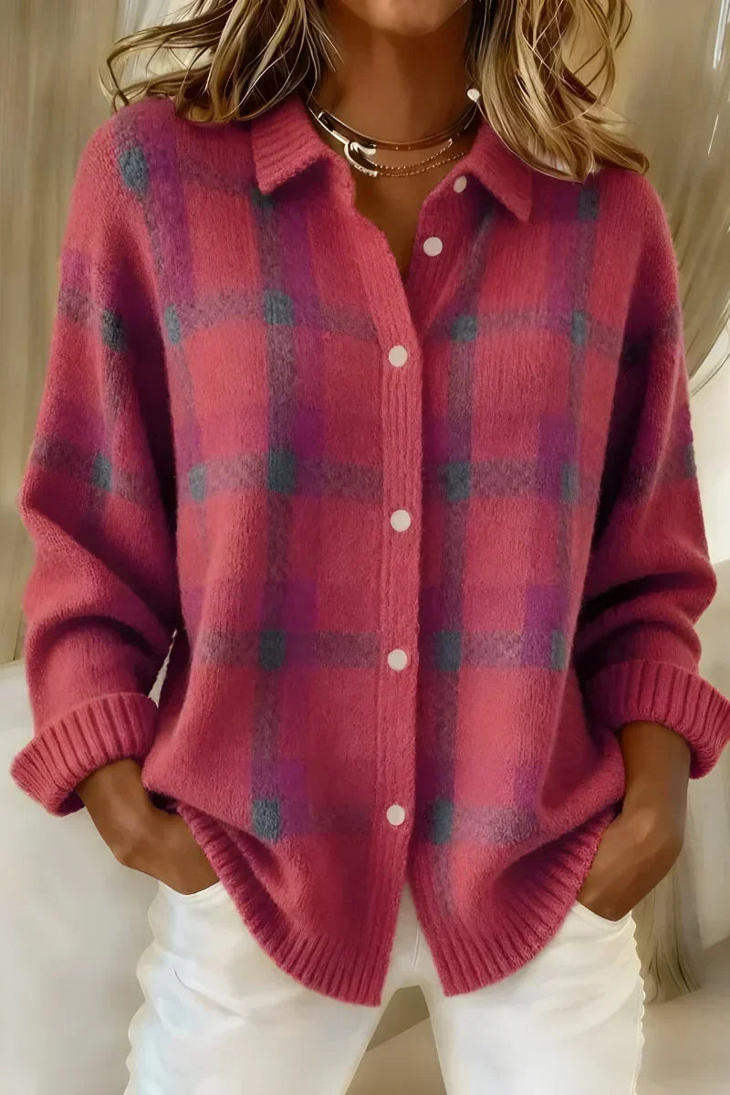 Stella – Collared Plaid Button-Up Cardigan