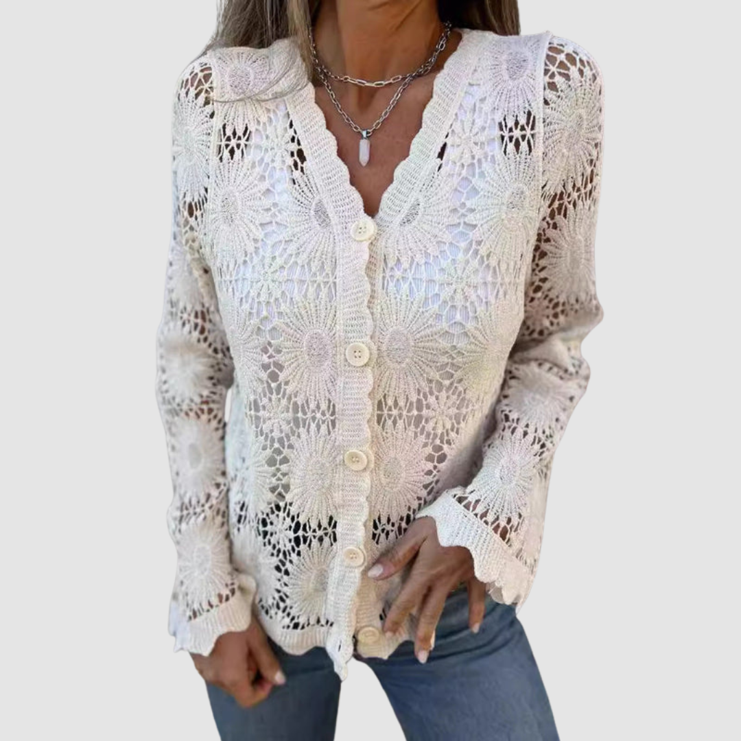 Frances – Crochet Lace Button-Up Cardigan
