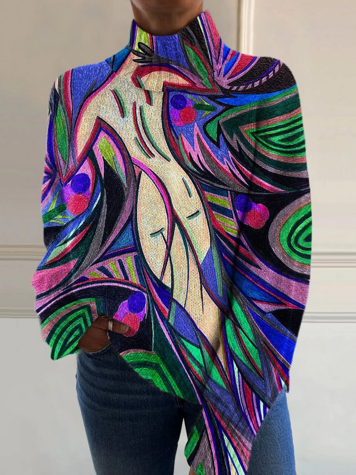 Lena – Abstract Print Turtleneck Top
