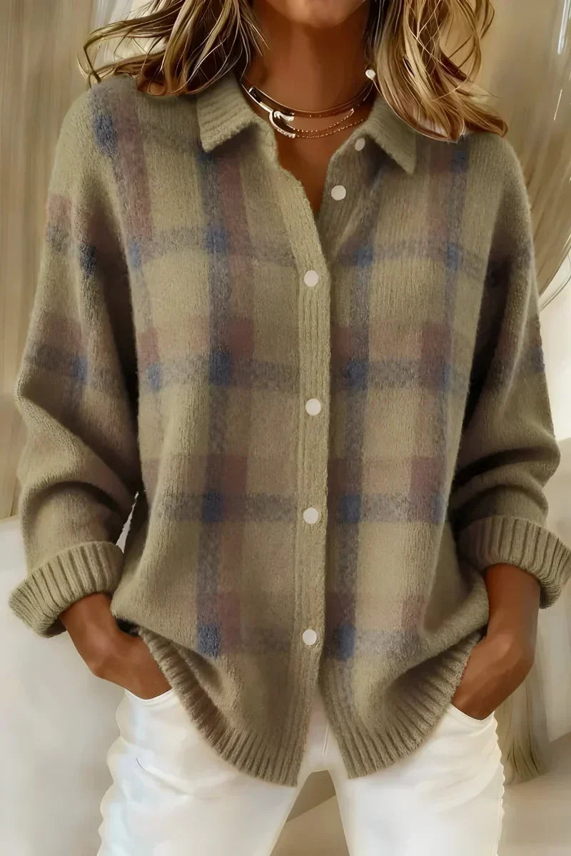 Sabrina – Plaid Knit Button-Up Cardigan