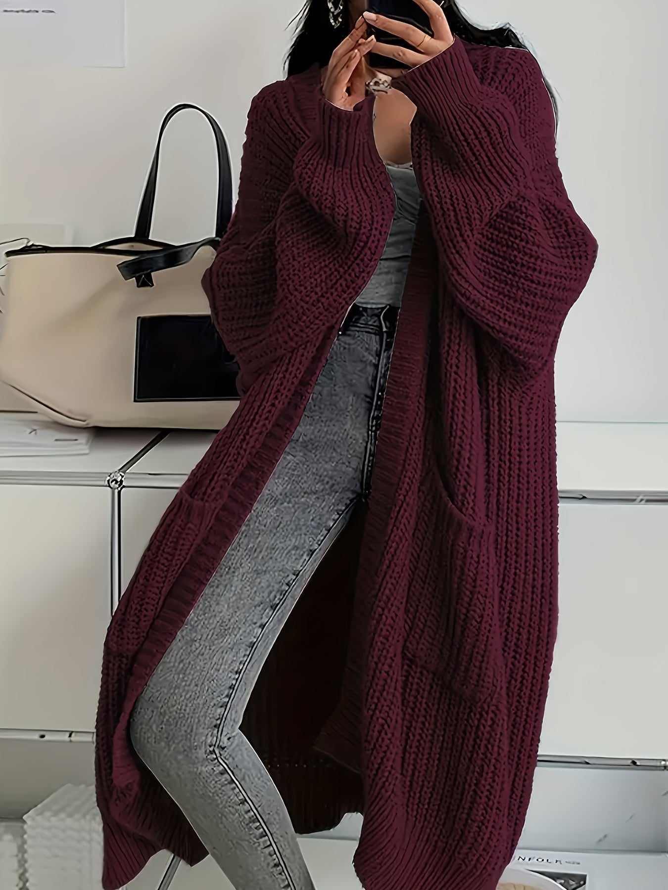 Kari – Longline Chunky Knit Open Cardigan