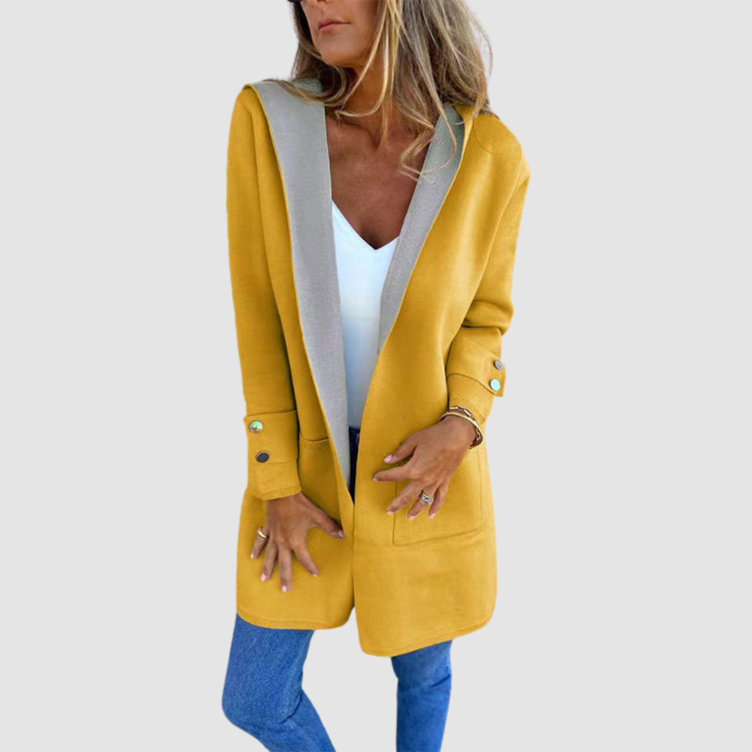 Winona – Hooded Colourblock Open-Front Cardigan