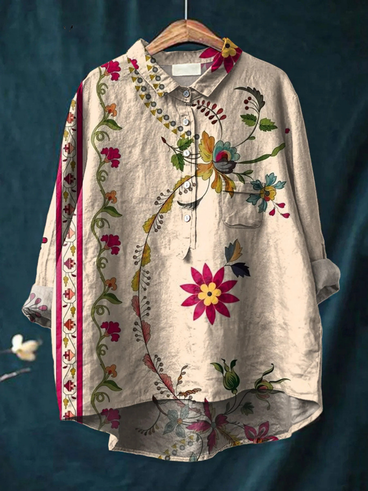 Taj | Women's Vintage Floral Art Print Casual Shirt.