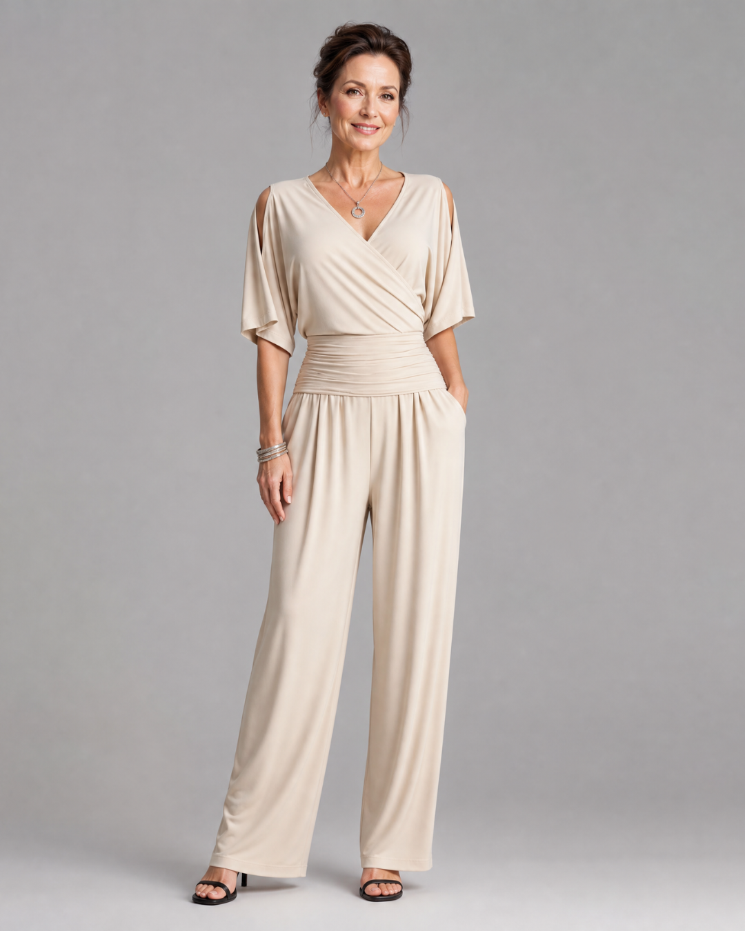 Camille | Cold-Shoulder Wrap-Waist Jumpsuit