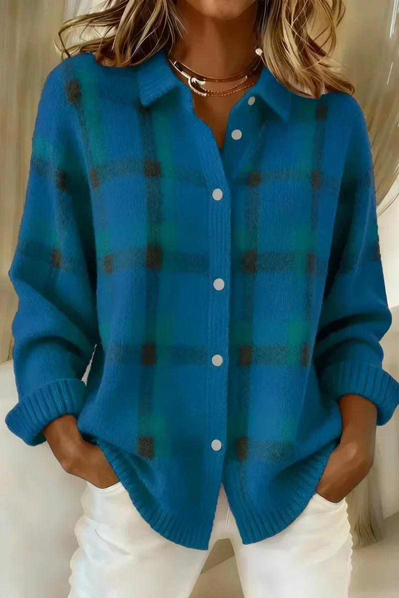 Sharon – Plaid Knit Button-Up Cardigan