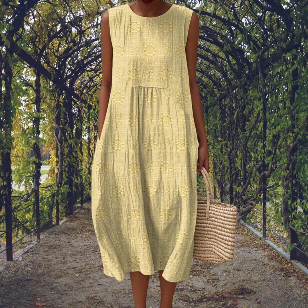 Simone β Sleeveless Textured Midi Dress with Pockets