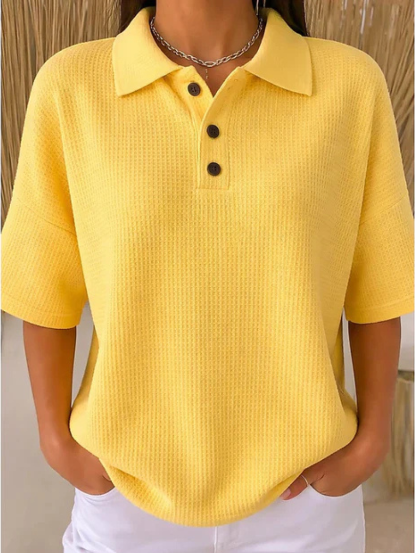 Peggie – Relaxed Waffle Knit Polo Top