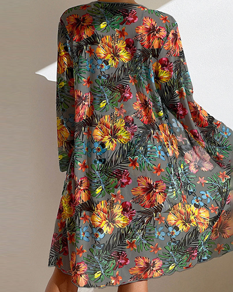 Kim β Tropical Print Bikini Set with Kimono Cover-Up