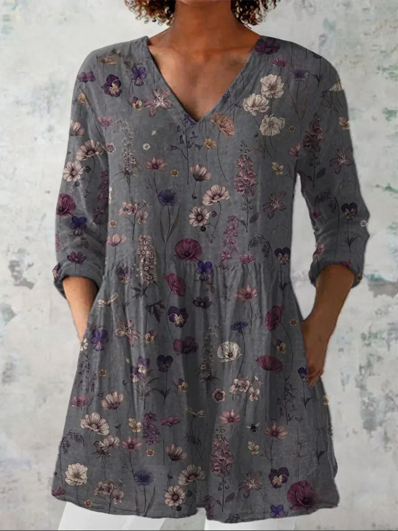 Emma | Floral Art Print V-Neck Shirt