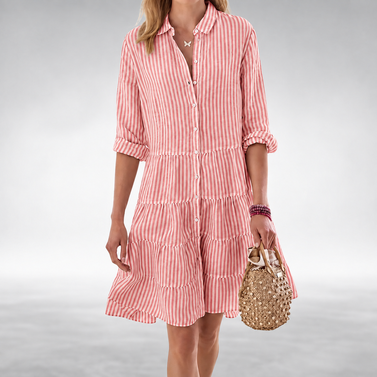 Lynette β Striped Button-Front Tiered Midi Dress
