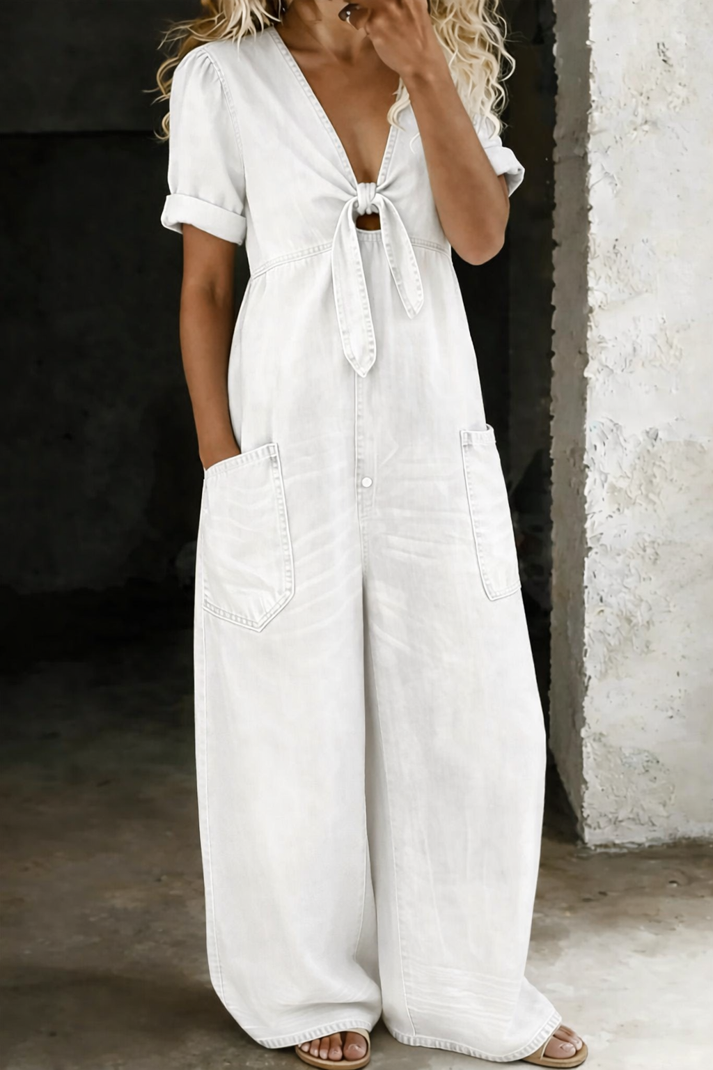 Chloe | V-Neck Denim Jumpsuit