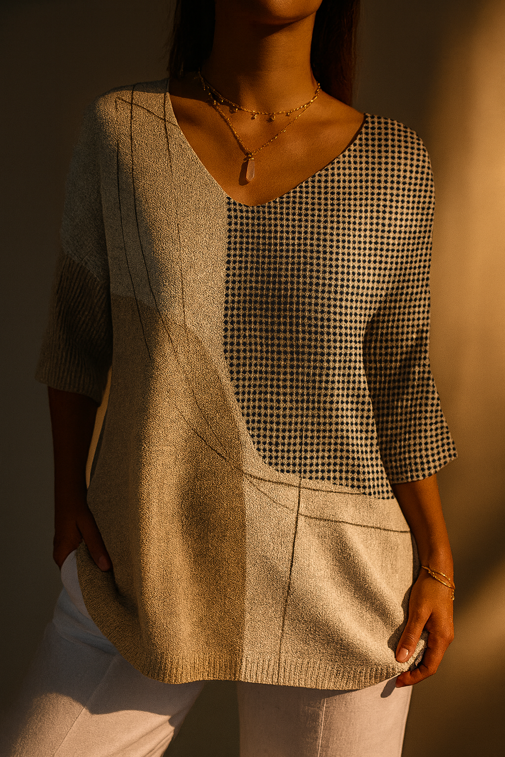 Olya | Abstract Geometric Pattern Art Print Casual Knit Pullover