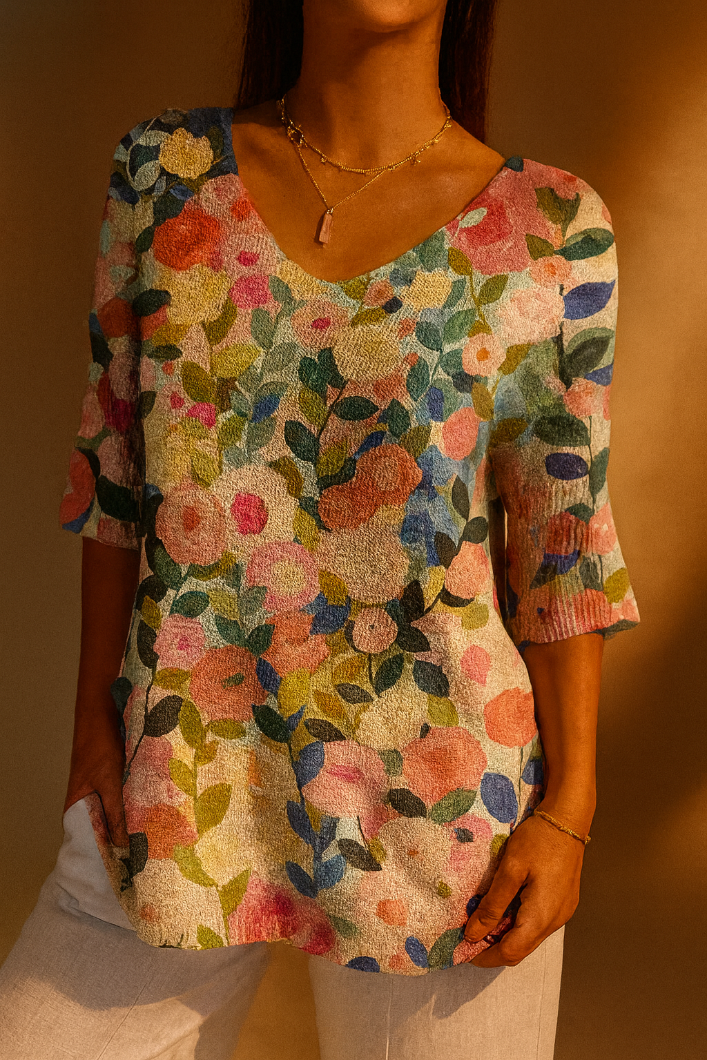 Zoey | Colourful Spring Floral Garden Printed Women's Casual Pullover Knit