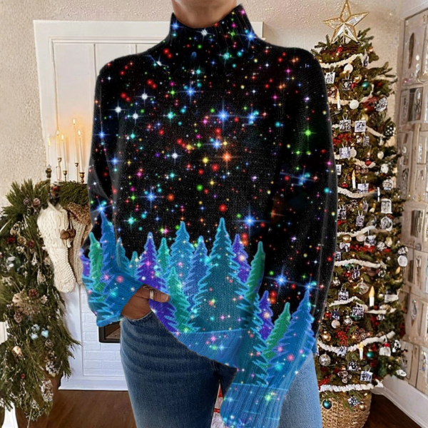 Natalia – Festive Christmas Print Turtleneck Jumper