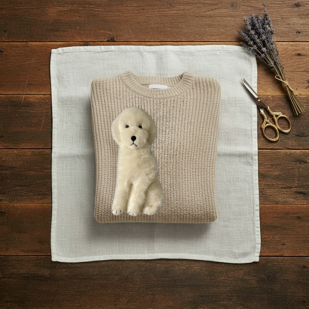 Charlene – Ribbed Knit Jumper with Puppy Motif