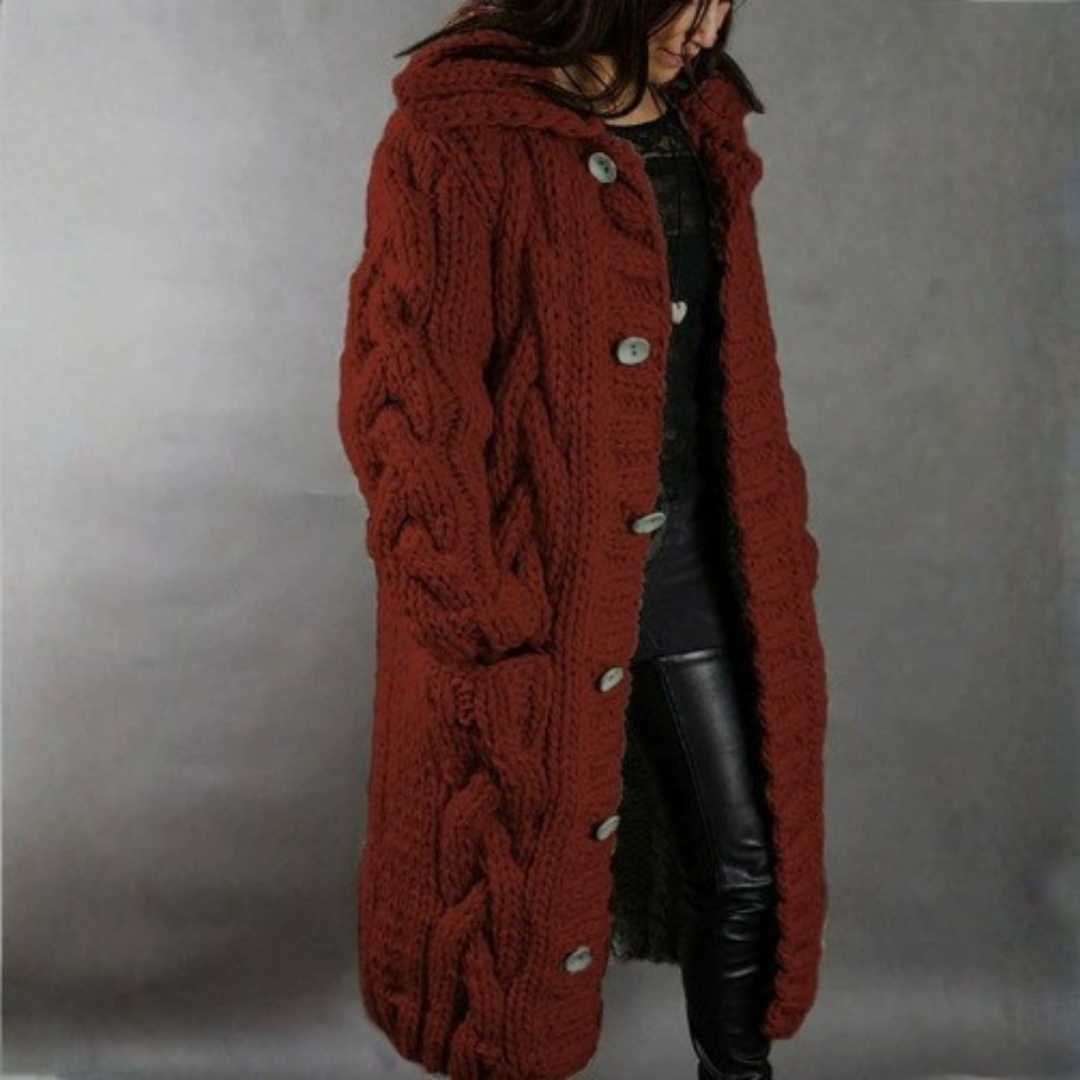 Ramona – Hooded Cable Knit Long Cardigan