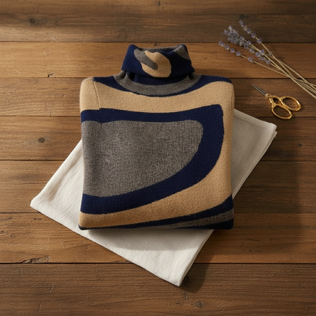Marjorie – Turtleneck Jumper with Abstract Swirl