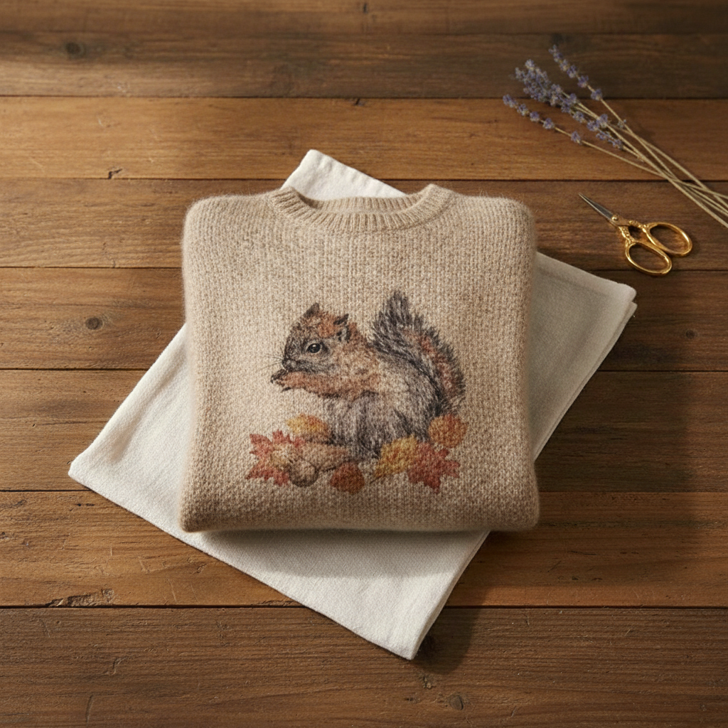 Sandra – Squirrel Autumn Print Knit Jumper
