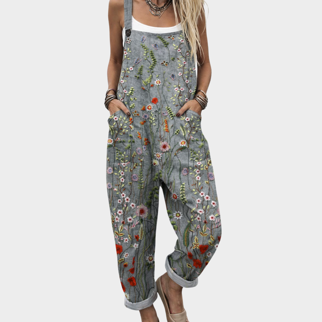 Emma | Grey Floral Overalls