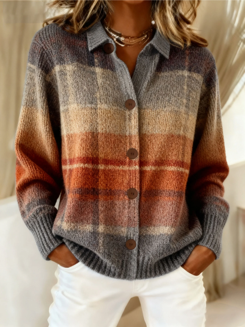 Isabel – Plaid Button-Up Knit Cardigan