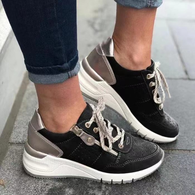 Terri – Lace-Up Wedge Sneakers with Zip Detail
