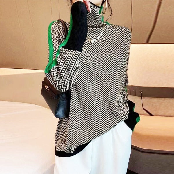 Marcella – Herringbone Turtleneck Jumper