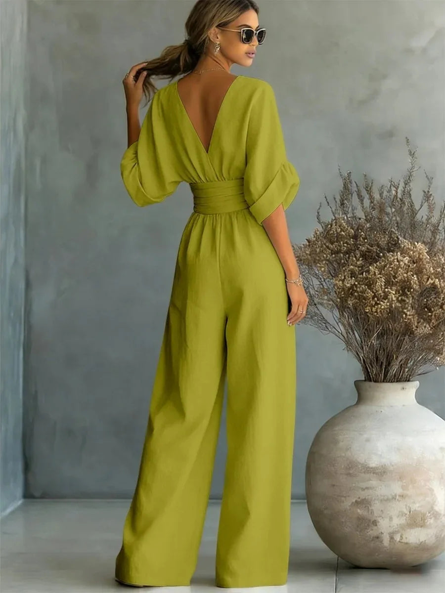 Vernice – Wide Leg Belted Wrap Jumpsuit