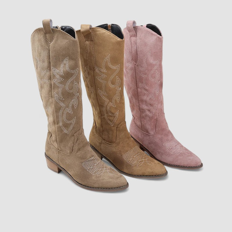 Kay – Embroidered Western Knee-High Boots