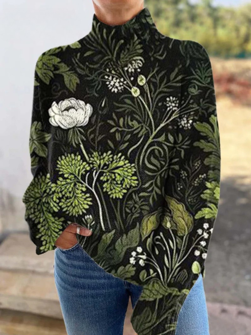 Idelle – Botanical Floral Turtleneck Jumper
