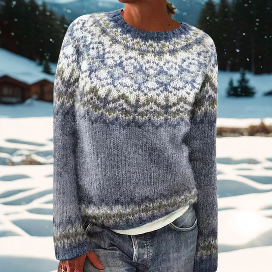 Helene – Knit Jumper with Woven Shoulder Pattern