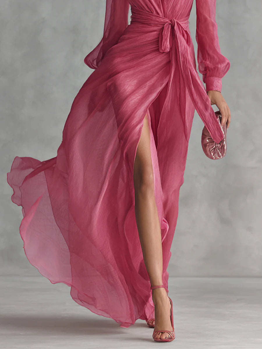 Mosi | Elegant Chiffon V-Neck Tie-Waist Long Dress