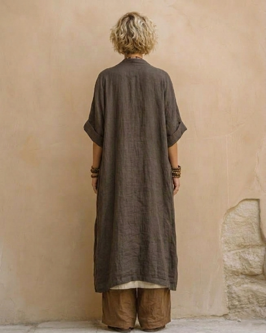 Margaret | Dark Grey & Brown Tribal Print Three-Piece Set