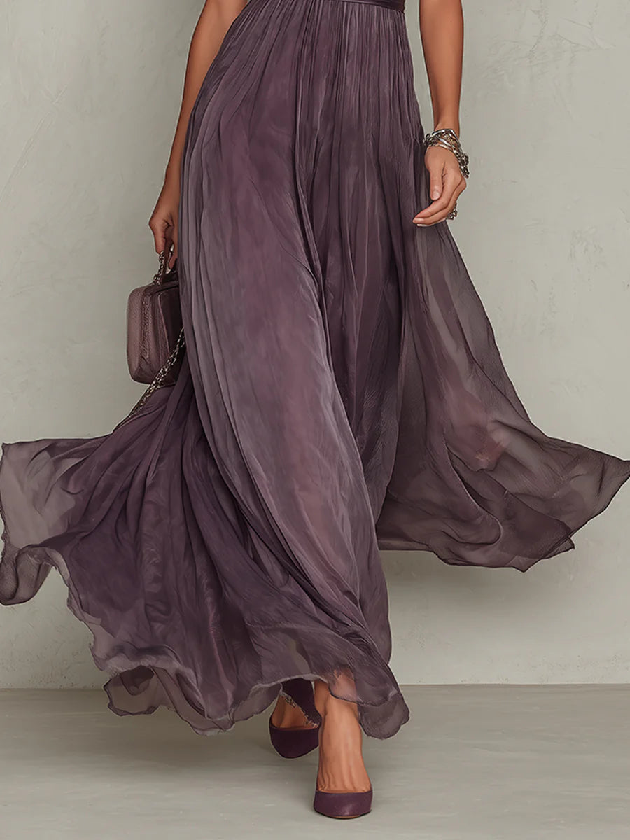 Louise – Lace Trim Keyhole Chiffon Maxi Dress