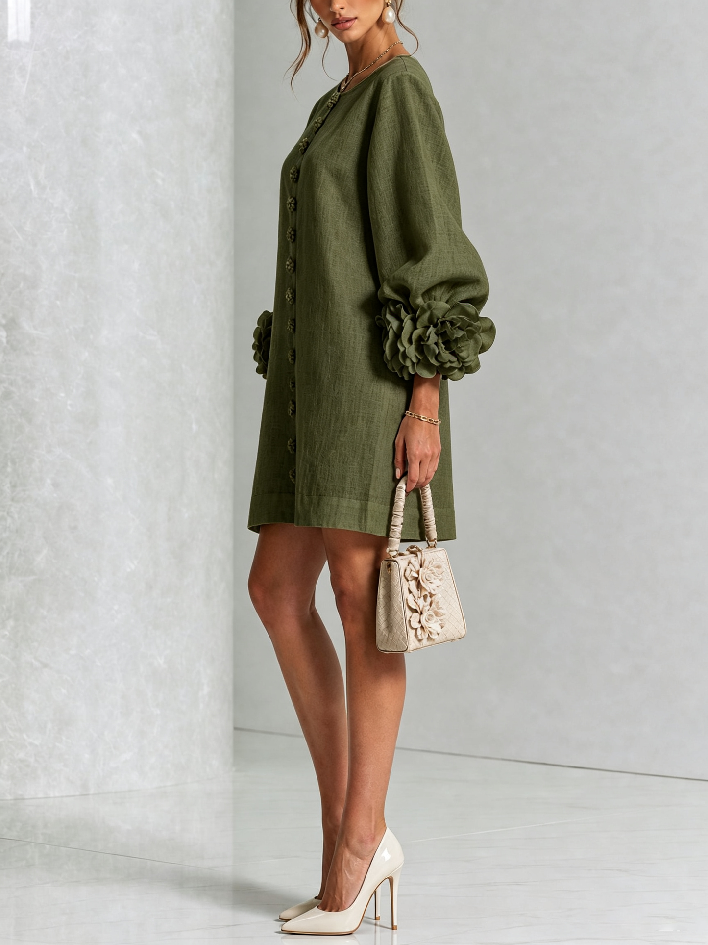 Joanne β Floral Cuff Button-Front Mini Dress