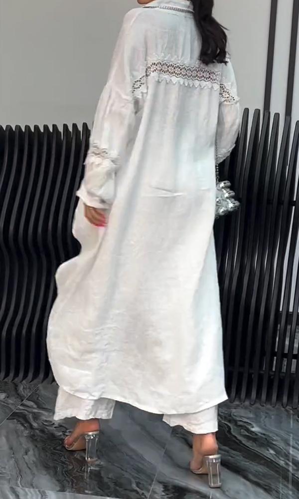 Barbara – Linen-Look Long Shirt and Wide-Leg Pant Set