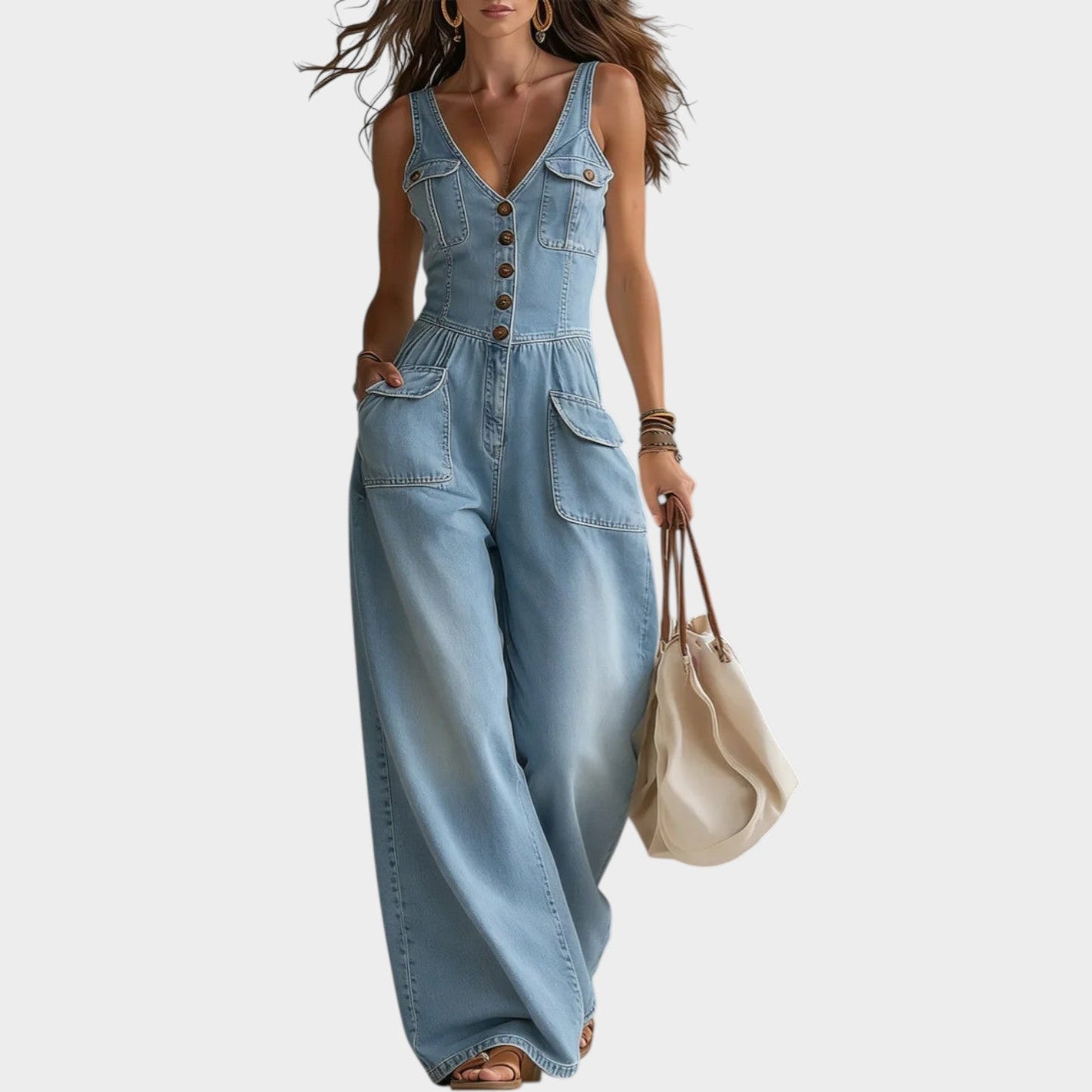 Shannon – Wide Leg Denim-Look Jumpsuit