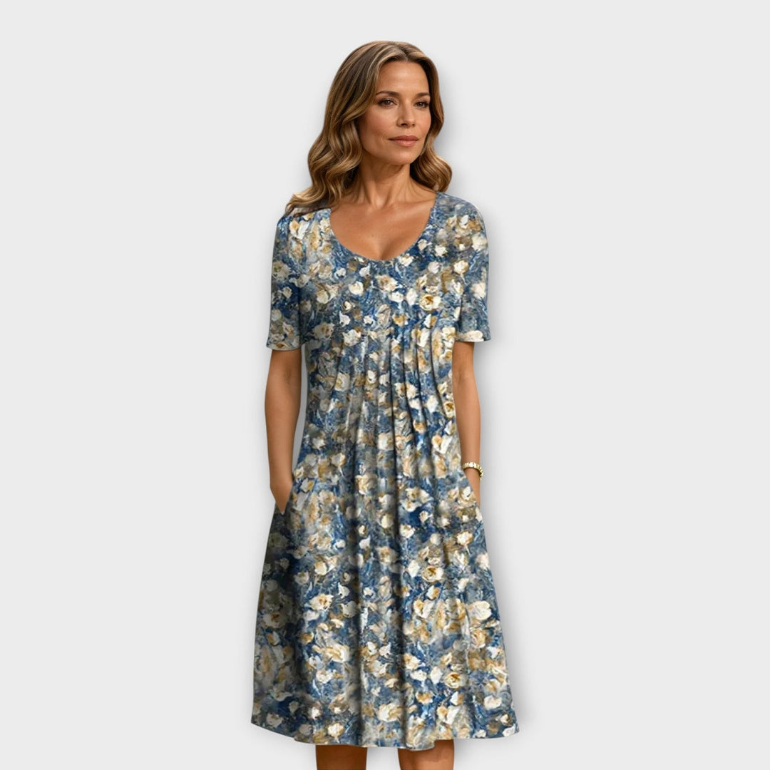 Fiona β Floral Midi Dress with Pockets