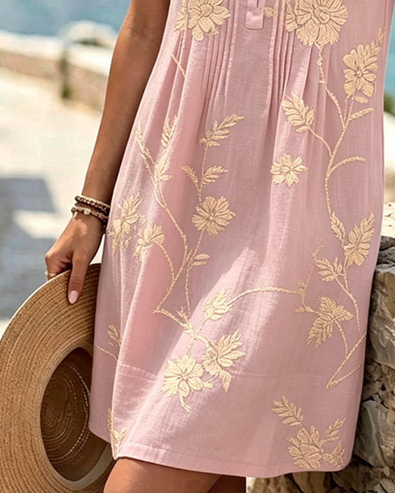 Denise β Pleated Floral Shift Midi Dress