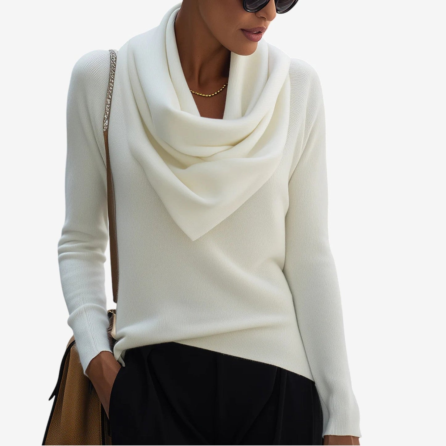 Sue – Draped Cowl Neck Knit Jumper
